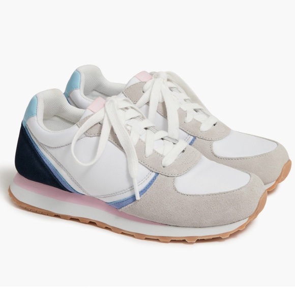 J. Crew Shoes - J Crew City Sneaker Spring Trainer white navy pink Women’s Size 7.5 Travel Laces